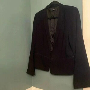 Eileen Fisher women’s blazer - medium - leather trim - black -hook closure